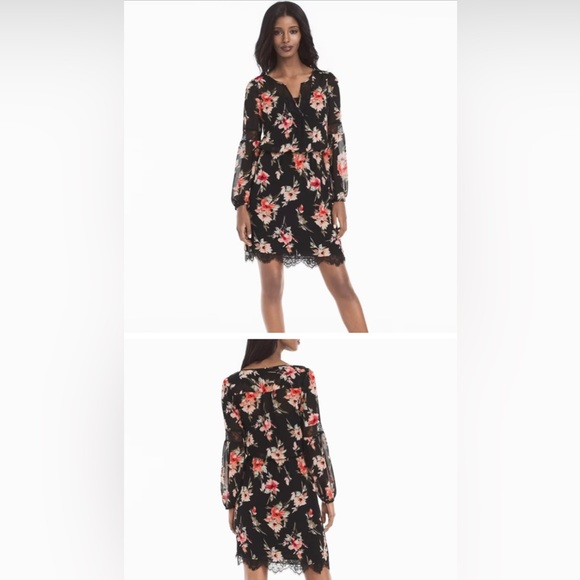 Brand new never worn!!!! WHITEHOUSEBLACKMARKET Floral Black & Pink w Black Lace - Picture 1 of 6